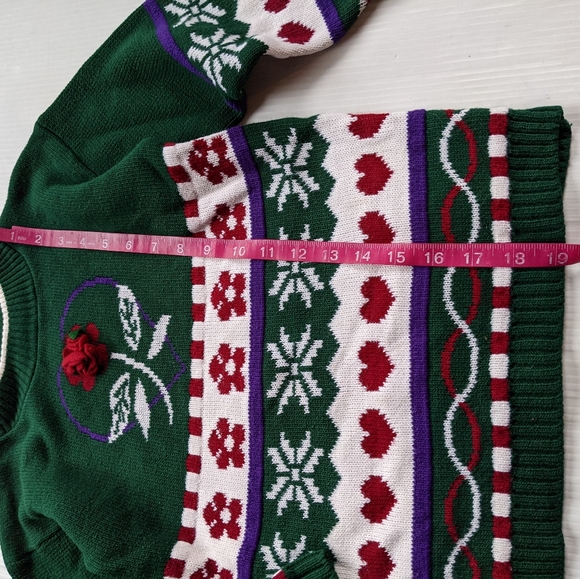 VINTAGE kids Nordic hearts & floral knit sweater - Picture 9 of 10